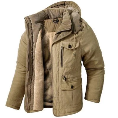 Men's Warm Winter Parka Fleece Coat Thick Padded Hooded Outdoor Casual Jacket - Image 1 of 4