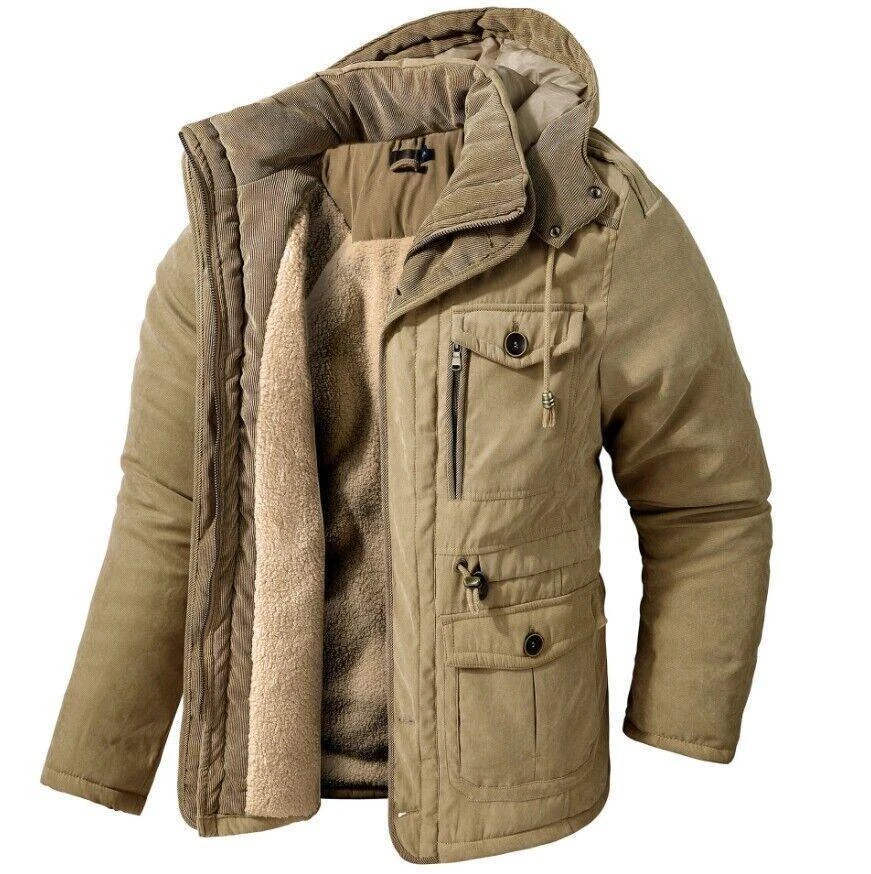 Men's Warm Winter Parka Fleece Coat Thick Padded Hooded Outdoor Casual Jacket - Image 1 of 4