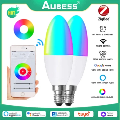 Tuya Zigbee Smart LED Light Bulb E14 RGB+CCT Candle Lamp for Alexa Google - Image 1 of 4