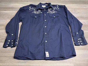 Vintage Panhandle Slim Western Rockabilly Pearl Snap Shirt Sz L Embroidered Blue - Picture 1 of 13
