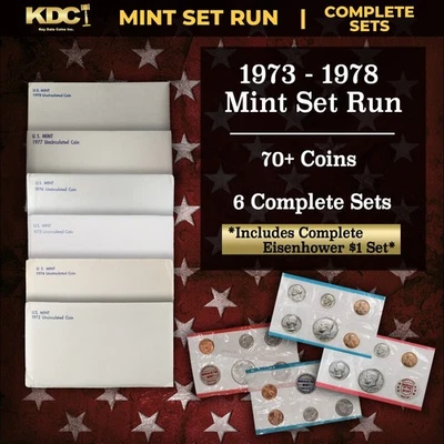 1973-1978 United States Mint Set Run 70+ Coins 6 Complete Sets Complete IKE Set - Image 1 of 4