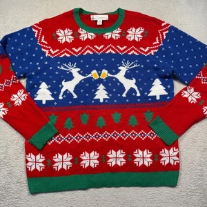 Jolly Sweaters Mens L Ugly Christmas Sweater Reindeer Beer Deer Holiday Knit L - Picture 1 of 5