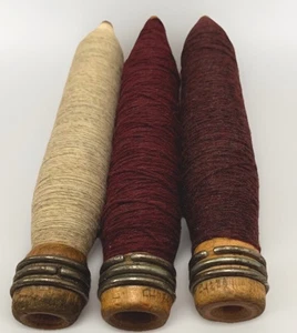 Wood Quills Threaded Bobbins Sewing VTG Antique 9" Burgandy Folk Farmhouse Gift - Picture 1 of 15
