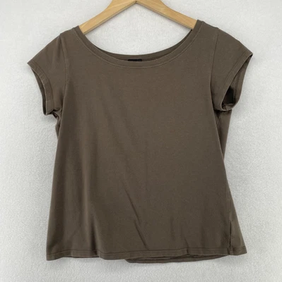 EILEEN FISHER Top M Stretch Organic Cotton Jersey Short Sleeve Brown USA - Image 1 of 4