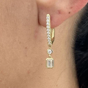 2Ct Emerald Cut Lab-Created Diamond Drop Women's Earrings 14K Yellow Gold Plated - Picture 1 of 4