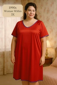 Vintage 1990s Woman Within Red Satin Nightgown w/ Purple Trim • Fits 3X - Picture 1 of 7