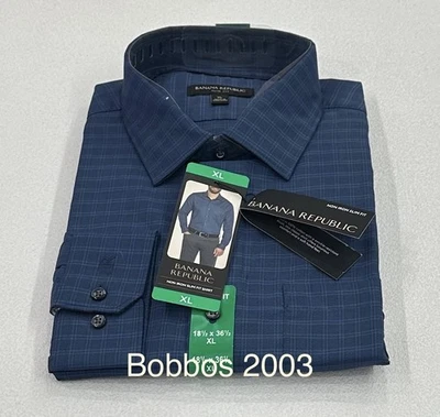 Banana Republic Men's Non-Iron Slim Fit Dress Shirt, Dark Blue, Size XL - Image 1 of 3