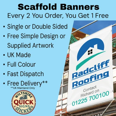 PVC Scaffolding Banner Pockets Heavy Duty Outdoor Construction Business Sign - Image 1 of 4