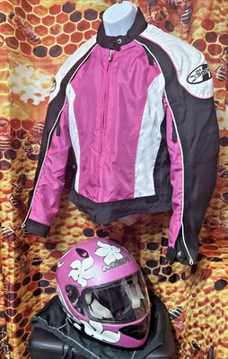 M2R Women S tropical flower motorcycle helmet and Joe rocket pink lined jacket - Image 1 of 4