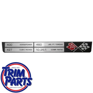 Placa de datos de consola central de motor Corvette 1969 hecho en Estados Unidos 400/427/460/10,25:1 C3 - Imagen 1 de 3