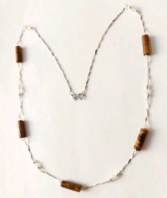 Collana in argento 925 occhio di tigre prenite sfaccettata ed ematite argentata  - Immagine 1 di 4