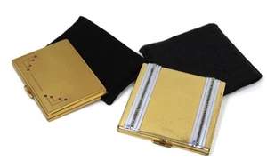 Lot of 2 EMRICH Art Deco Vintage Powder Compacts with Mirrors Gold Tone 3x3 3x2 - Picture 1 of 15