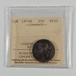 1874 H Canada 25 twenty five cents - ICCS CERTIFIED VF-30 - CD-033 - Imagen 1 de 9