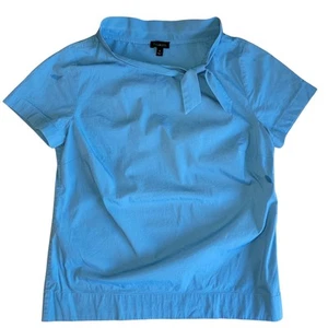 Talbots Tie Neck Top Short Sleeve Blouse Casual Blue Size 4 - Picture 1 of 5