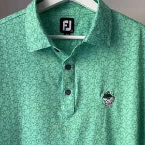 Men's FOOTJOY Green Polo Shirt Golf Performance Shirt Frog Bowtie Size Large L - Picture 1 of 4