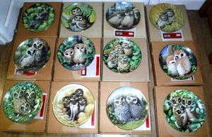 Juego completo de 12 platos Danbury Mint Nestling Owlets de Robert Hersey ~ en caja - Imagen 1 de 13