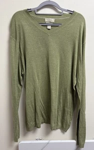 Banana Republic Men's L Green V-Neck Sweater 55% Silk 45% Linen Lightweight Knit - Picture 1 of 5