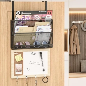 Key Holder Wall Mount Organizer Decorative Over Door Mail Basket With 4 Hooks - Picture 1 of 7