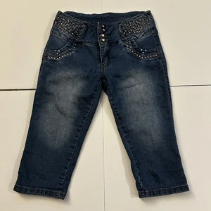 LOLO Jeans Women's Studded High Rise Colombia Jeans Denim Capri Size 5/6 Blue - Picture 1 of 10