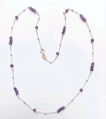 Collana in argento 925 con ametista naturale tonda da 3 mm e palline lucide  - Immagine 1 di 4