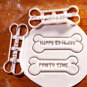 Happy Birthday & PAWTY TIME Dog Bone cookie cutters - pet treats party party - Picture 1 of 8