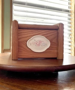 **VINTAGE** Pfaltzgraff Teerose Rezeptbox aus Holz - 3" x 5" Karten - bedingt - Bild 1 von 9