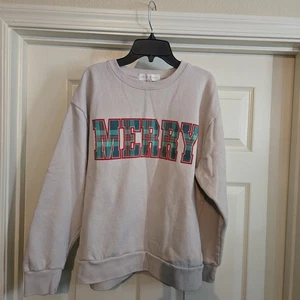 Damen State of Mine Merry Sweatshirt Weihnachtspullover grau Rundhals M Medium - Bild 1 von 4