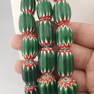 Vintage Venetian Style Big Green Chevron Beads Strands 22.2mmx17.2mm - Picture 1 of 21