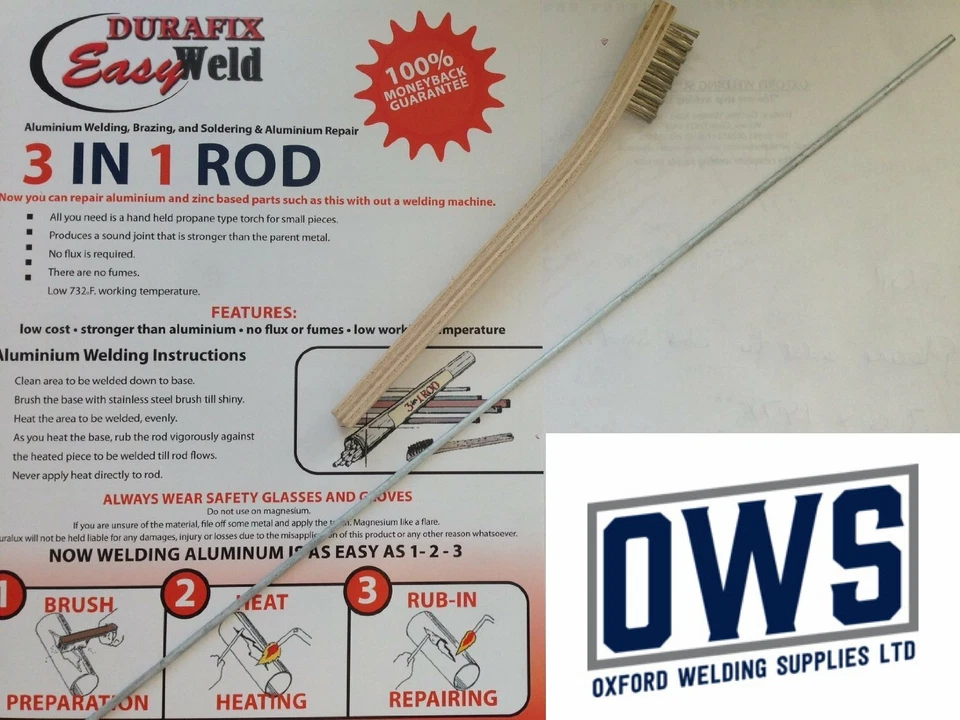 Aluminium Welding/Brazing Low Temp Durafix Easyweld UK Rods + Brush