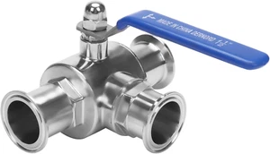 1.5" Tri Clamp Sanitary Ball Valve, 3-Way Ball Valve T-Port Stainless Steel 304, - Picture 1 of 6