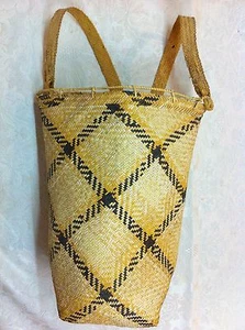 RARE Authentic Artisan Malaysia Woven Backpack Basket Asian Collectible - Picture 1 of 6