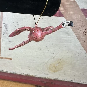 David DeCamp Glitter Flamingo Christmas Ornament Pink Gold Flying Bird Funny - Picture 1 of 7