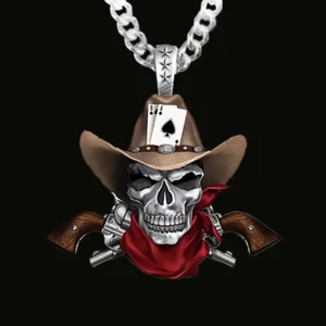 Cowboy Skull Jewelry Poker Cards Gothic Skeleton Pendant Necklace - Picture 1 of 7