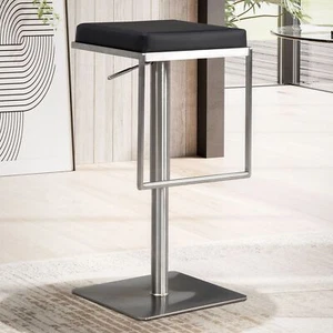 FineBuy Taburete de bar Cuero Sintético Negro Taburete de Cocina de Bistró - Imagen 1 de 6