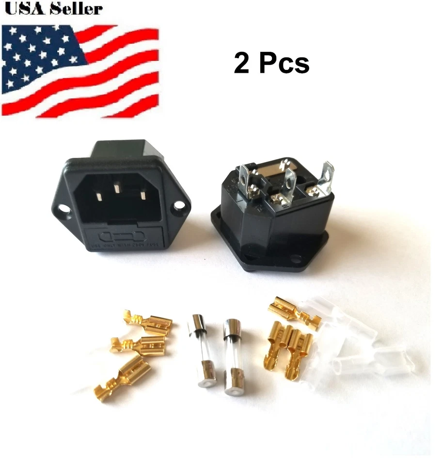 URBEST® 2Psc IEC320 C14 3Pin Male Panel Mounting Power Socket With Fuse HolderAC250V/10A