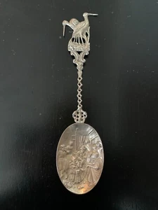ANTIQUE LARGE Dutch Sterling 925 Silver Spoon w/ Storks 8" 51gr 19th century - Picture 1 of 24
