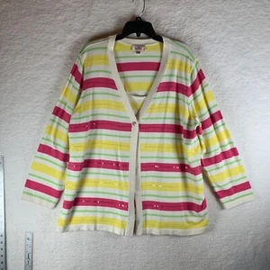 Quacker Factory Women's Multicolor Stripe Cotton Cardigan Sweater Size 2X 8747 - Picture 1 of 10