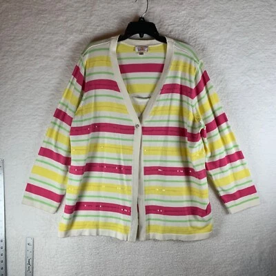 Quacker Factory Women's Multicolor Stripe Cotton Cardigan Sweater Size 2X 8747 - Image 1 of 4