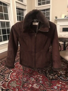 Vintage HILARY RADLEY Brown Suedette Fur Lined Medium Winter Jacket Coat Warm M - Picture 1 of 7
