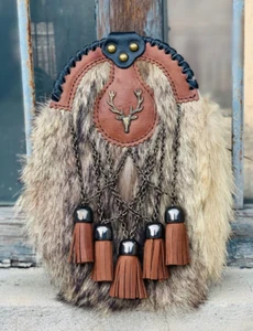 Scottish Handmade Fox Fur Full Dress kilt Sporran Antique Finish Kilt Sporran - Picture 1 of 6