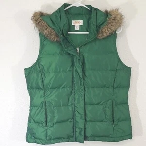 TALBOTS Green Puffer Vest w/Removeable Faux Fur Trim Hood, size Medium - Picture 1 of 9