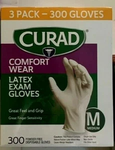 CURAD Comfort Wear LATEX Exam Gloves MEDIUM 300 Count - Picture 1 of 3