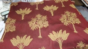 OUTDOOR FABRIC HEAVY DUTY 50" X 36" RUST BURGUNDY BEIGE PALM TREES LEAVES DESIGN - Picture 1 of 5