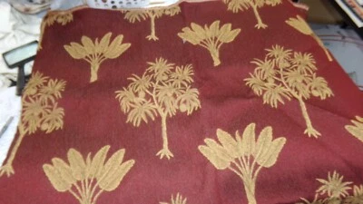 OUTDOOR FABRIC HEAVY DUTY 50" X 36" RUST BURGUNDY BEIGE PALM TREES LEAVES DESIGN - Image 1 of 4