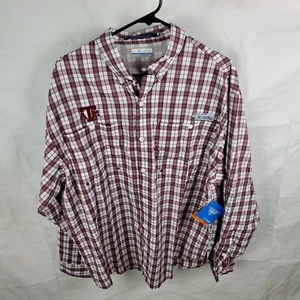 Columbia Shirt Men's L Multi PFG Super Tamiami Texas A&M Vented Plaid Button New - Picture 1 of 11