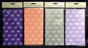 9 x Sheets Print Butterfly Tissue Paper Gift Wrap Occasions Peach Purple Silver - Picture 1 of 5