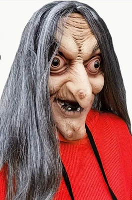 MÁSCARA DE DISFRAZ - Máscara clásica de terror de bruja, arnés de látex, accesorios de rendimiento Foto 1 de 3