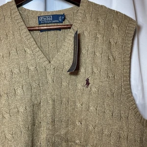 Polo Ralph Lauren Cable Knit Sweater Vest 100% Tussah Silk Preppy Casual XL NWT - Picture 1 of 8
