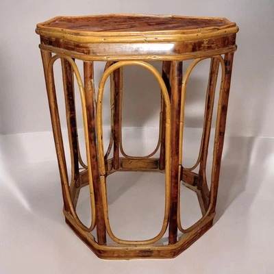 Mid century MCM Boho plant Night stand octagon shaped bamboo burnt 15"×15"×18" - Image 1 of 4