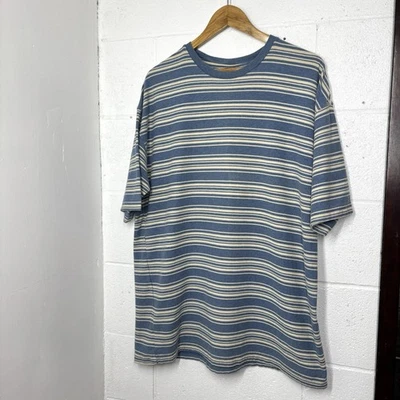 复古 90 年代 GAP 条纹 T 恤蓝色奶油色单针 T 恤 Y2K XL 码 — 第 1/4 张图片